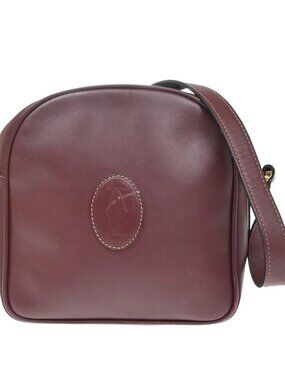 MUST DE CARTIER 2C Logo Mini Crossbody Shoulder Bag Leather Red GHW 66YJ144